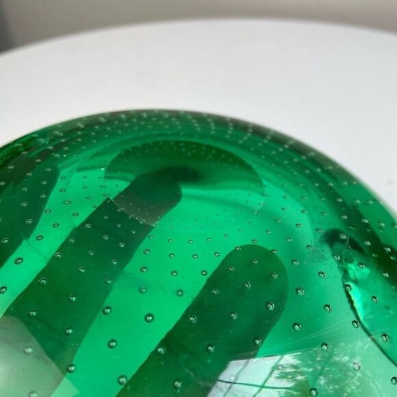 Vintage Emerald Green Bullicante Controlled Bubble Handblown Glass Dish Ashtray - Picture 6 of 11